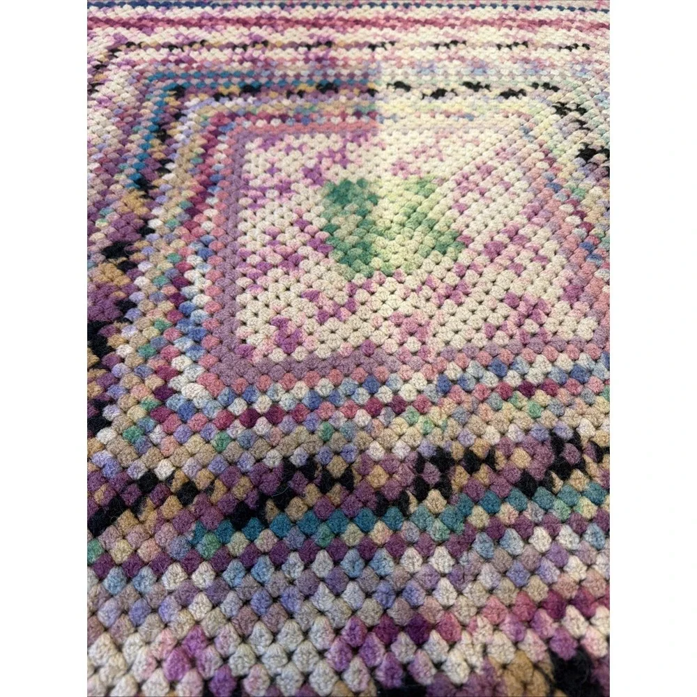 Handmade Crochet Afgan Throw Blanket 66x 56 Colorful Granny Square Heavyweight
